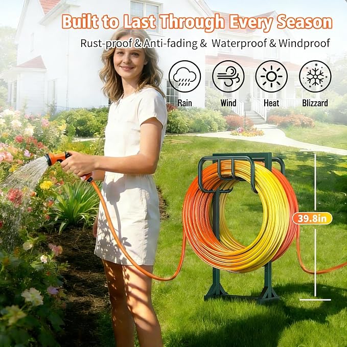 HeroicLion Garden Hose Holder Holds 2 x 160FT Hoses, Super Stable Water Hose Holders with 4 Spikes, Rustproof Freestanding Hose Stand Hanger Garden Hose Storage for Outside Yard Lawn Farm, Green