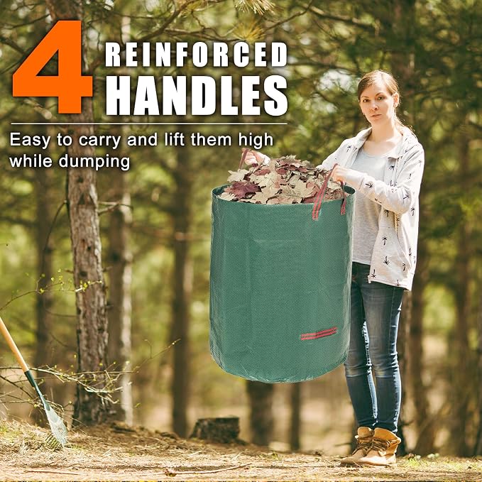3 Pack 72 Gallon Leaf Bags Reusable with Dustpan Bag | Includes 40 gallon dustpan-type heavy duty bag, Standable, With handles, Ideal for leaves, Grass, and yard cleanup