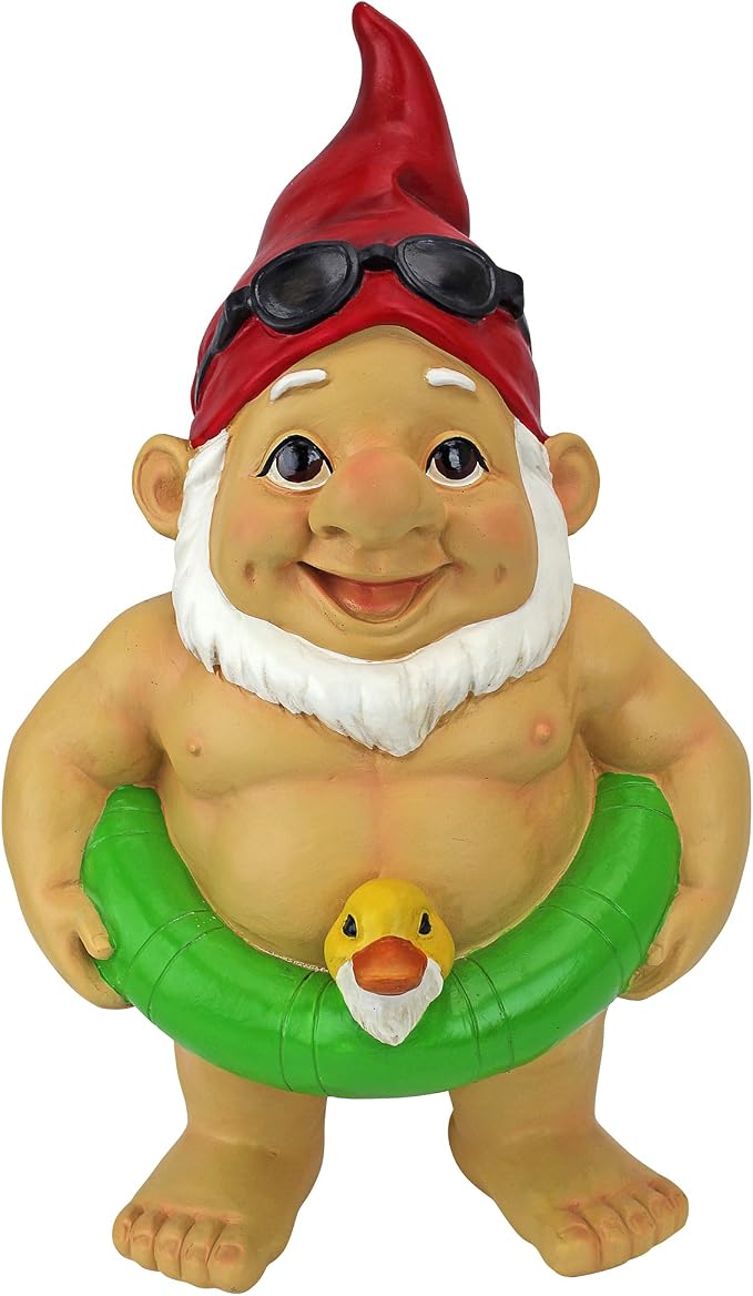 Design Toscano QM16035 Garden Gnome Statue - Pool Party Pete Naked Gnome - Outdoor Garden Gnomes - Funny Lawn Gnome Statues,full color