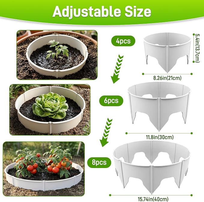 Anothera 48 Pieces Planting Rings, Diameter Range 8.2-15.7 Inches, Interlocking Garden Planting Rings, White Garden Rings for Plant Support
