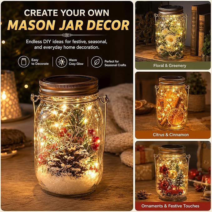 HXWEIYE 8 Pack Solar Mason Jar Lights Lanterns,Jars & Hangers Included，30LED Waterproof Hanging Outdoor Fairy Lights for Patio Garden Porch Yard Backyard Balcony Wedding(Warm White)