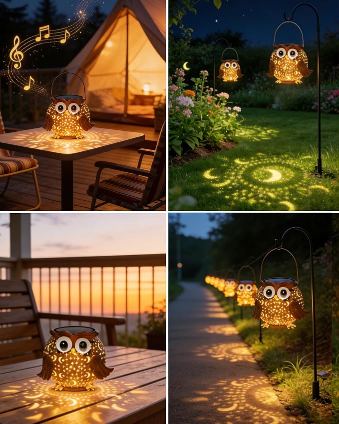 Solar Lights Outdoor Owl Garden Decor, Solar Lanterns Outdoor Waterproof Metal Hanging Lantern Solar Garden Lights for Outside Patio Yard, Lawn, Porch, Backyard Decoration