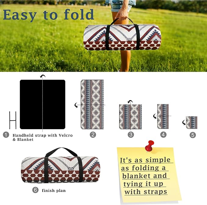 SAMSIER Large Outdoor Picnic Blankets Waterproof Foldable, Beach Blanket Sandproof Portable, Picnic Mat Washable for Camping (80"×80", Thickened)