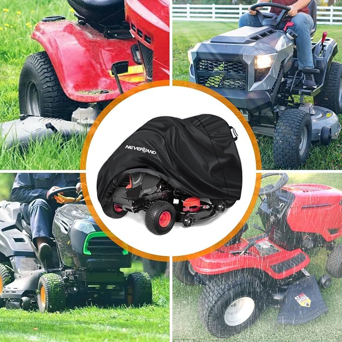 NEVERLAND Riding Lawn Mower Cover - Lawn Tractor Cover with Drawstring & Storage Bag, Fits 42" to 54" Decks, 420D Polyester Oxford, Reflective Handles