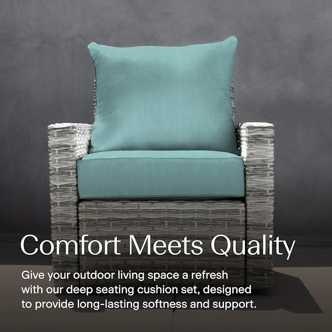 Honeycomb Outdoor Heritage Deep Seat, 23 x 25, Textured Solid Coastal Blue Chair Cushion with Removable Cover, for Patio Furniture