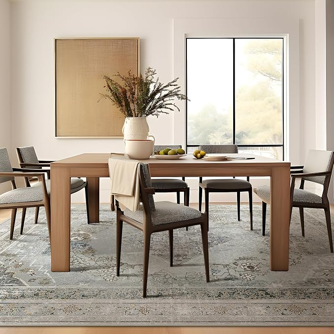 Phantoscope Washable Area Rug 5'x7' Non-Slip, Vintage Neutral Rugs for Living Room, Bedroom, Dining Room, Distressed Boho Medallion Pattern, Low-Pile Foldable Floor Carpet, Silver Grey/Taupe