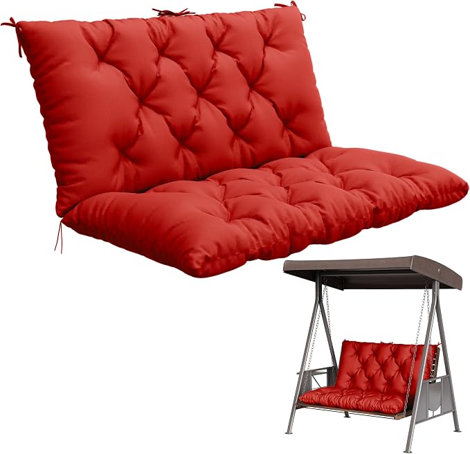 Porch Swing Cushion with Backrest,Waterproof Bench Cushion for Outdoor Furniture,2-3 Seater Replacement Thickened 5 in swing cushion,with Ties,Patio,Outdoor,Backyard and Garden (Red,40x40 in)