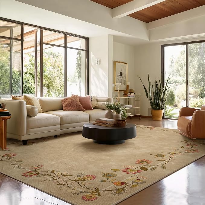 Area Rugs 9x12 Living Room: Washable Rug Stain Resistant Non Slip Low Pile Ultra Soft Faux Wool Lightweight Large Rugs for Bedroom Dining Room Under Table Rug Nursery Farmhouse Home Office Indoor