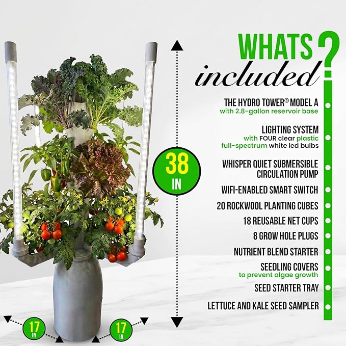 Hydroponic Tower Planter for 18 Plants - Vertical Indoor System | Complete Plant Growing Starter Kit, Herb and Vegetable Gardening, Microgreens, Includes Grow Lights, WiFi Control
