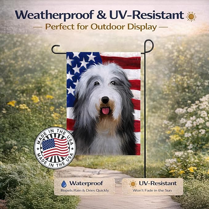 Caroline's Treasures CK6423GF Bearded Collie American Flag Garden Flag Mailbox Flag Decorative Yard Flag Banner Outside Patio Artwork Yard Flower Beds, Garden Size, Multicolor