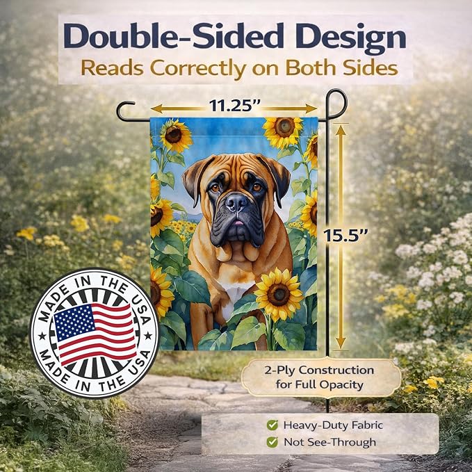 Caroline's Treasures DAC6042GF Bullmastiff in Sunflowers Garden Flag Mailbox Flag Decorative Yard Flag Banner Outside Patio Artwork Yard Flower Beds, Garden Size, Multicolor