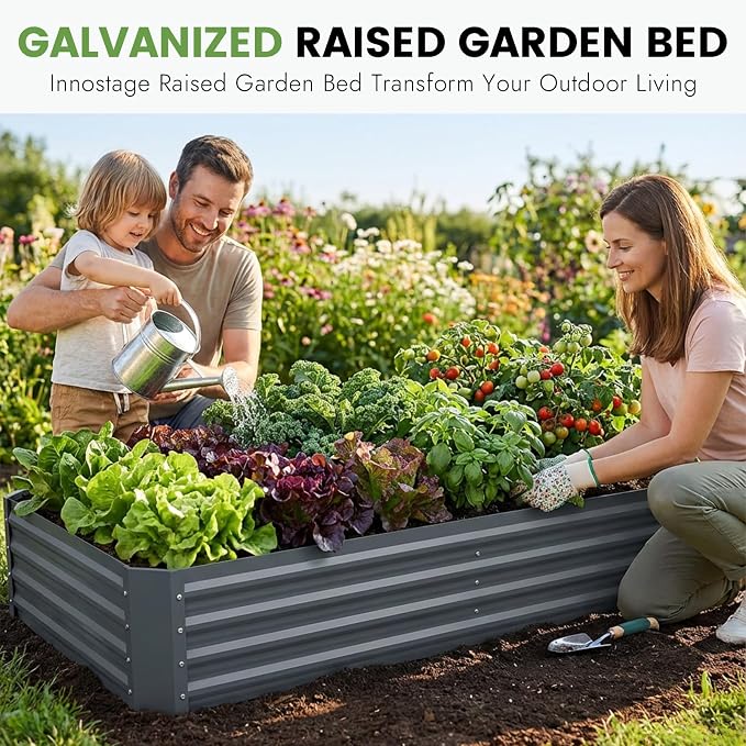 INNO STAGE Galvanized Raised Garden Bed Kit, 6x3x1FT Metal Raised Garden Beds for Vegetables, Rust-Resistant & Easy Assembly, Outdoor Raised Beds for Gardening, Flowers, Herbs (Grey)