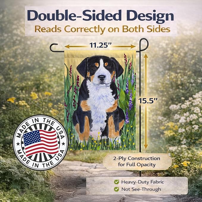 Caroline's Treasures SS8217GF Greater Swiss Mountain Dog Garden Flag Mailbox Flag Decorative Yard Flag Banner Outside Patio Artwork Yard Flower Beds, Garden Size, Multicolor
