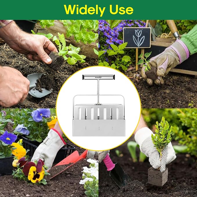 BlumWay Upgraded Soil Blocker, 8 Cell Seed Blocker 2 inch Quad Soil Block Maker Manual with 3 Types of Seed Pins,Hand-held Soil Blocking Tool for Seed Stater Tray Outdoor Plants