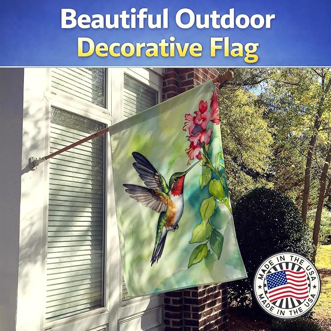 Caroline's Treasures Rubythroated Hummingbird House Flag Large Porch Sleeve Pole Decorative Outside Yard Banner Artwork Wall Hanging, Polyester, House Size, Multicolor