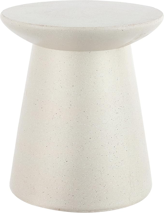 JONATHAN Y Hollie Polyresin Outdoor Side Table and Stool, 18" All-Weather Textured Round Pedestal Accent Table for Patio, Garden, Modern Minimalist, Cream Terrazzo TBL1108D