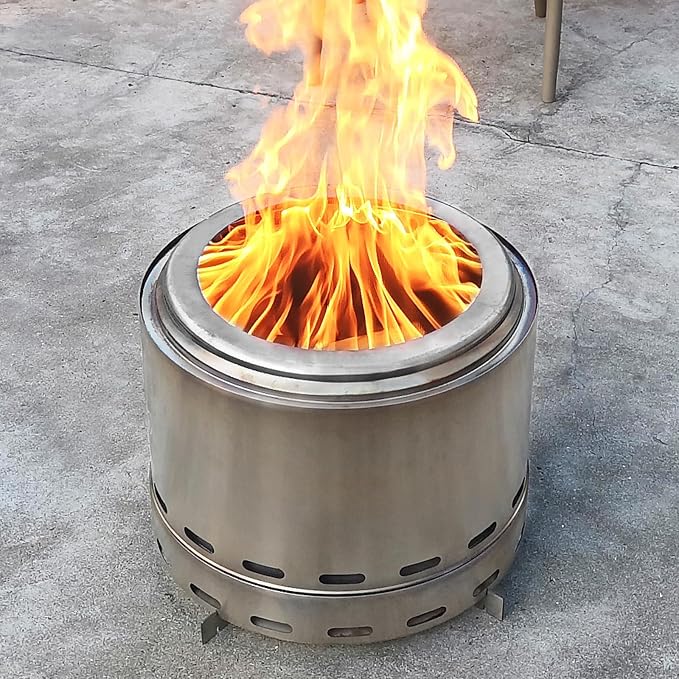 ROOMTEC 15" Smokeless Fire Pit, Portable Wood Burning Firepit with Stand and Bag, Easy Clean Bonfire with Removable Ash Pan, Low Smoke Fireplaces for Camping, Patio and Outside