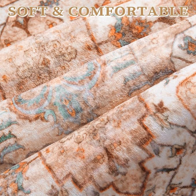 SERISSA 3x5 Washable Non Slip Boho Area Rug for Bedroom，Peach Cream | Ultra Soft Vintage Oriental Carpet Low-Pile Distressed Tribal Throw Rug Carpet for Living Room Nursery Kitchen Dorm Decor
