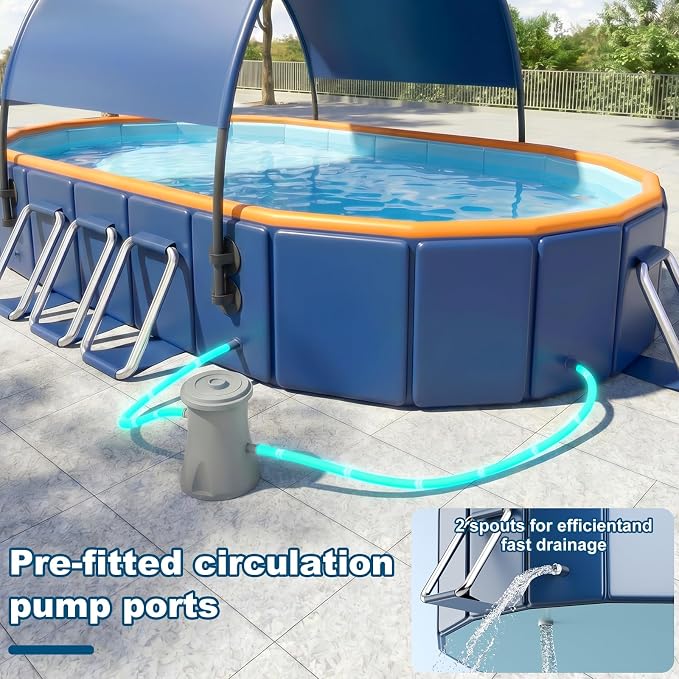 10FT Foldable Pool with UPF60+ Canopy for Audlts,Collapsible Above Ground Swimming Pool with Reinforced Triangular Supports for Backyard Family Garden