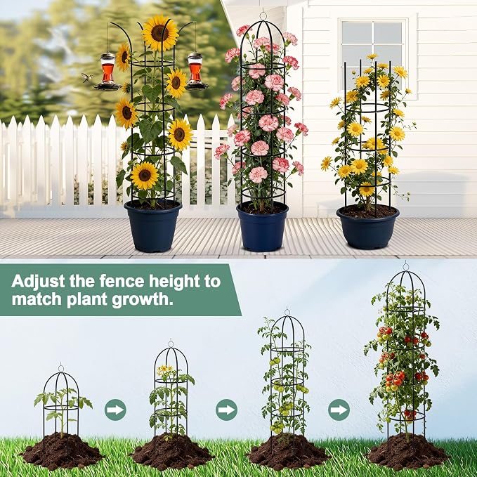 100% Metal Obelisk Garden Trellis 6.6 Feet Tall Sturdy Plant Support for Climbing Vines and Flowers Stands,2pc Upgrade Round Trellis for Pots Metal Plant Flower Trellises for Clematis Jasmine Outdoor