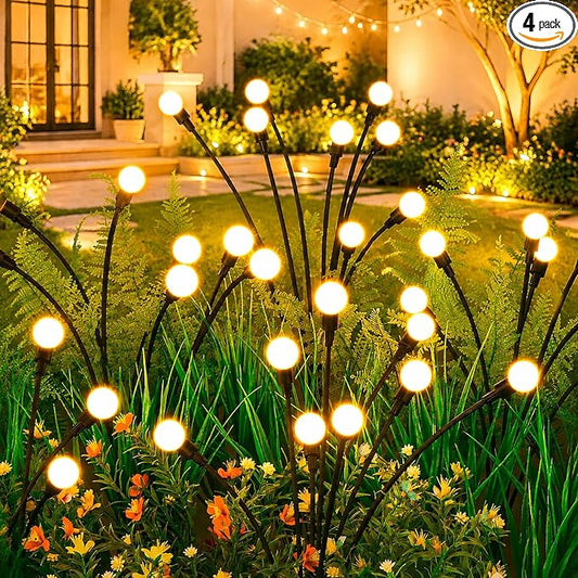 Solar Lights Outdoor(4 Pack,32 LEDs), ASMAD Solar Garden Lights, Outdoor Decorations, Firefly Light for Patio Decor, Big Bulb, Unique Gifts for Women, Gifts for Grandma