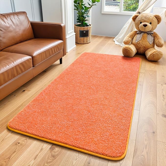 Keeko 2x4 Area Rugs for Living Room,Soft Washable Memory Foam Bedroom Rug | Indoor Throw Rug Low Pile Minimalist Non Slip Carpet for Kids Nursery Classroom Dorm Room Home Decor Orange and White