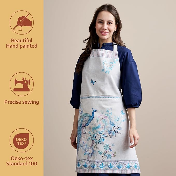Maison d' Hermine Aprons for women with Pocket 100% Cotton (27.50"x31.50") | Adjustable Neck Strap & long ties Apron Men Chef Wedding Cooking Gardening Server Maid