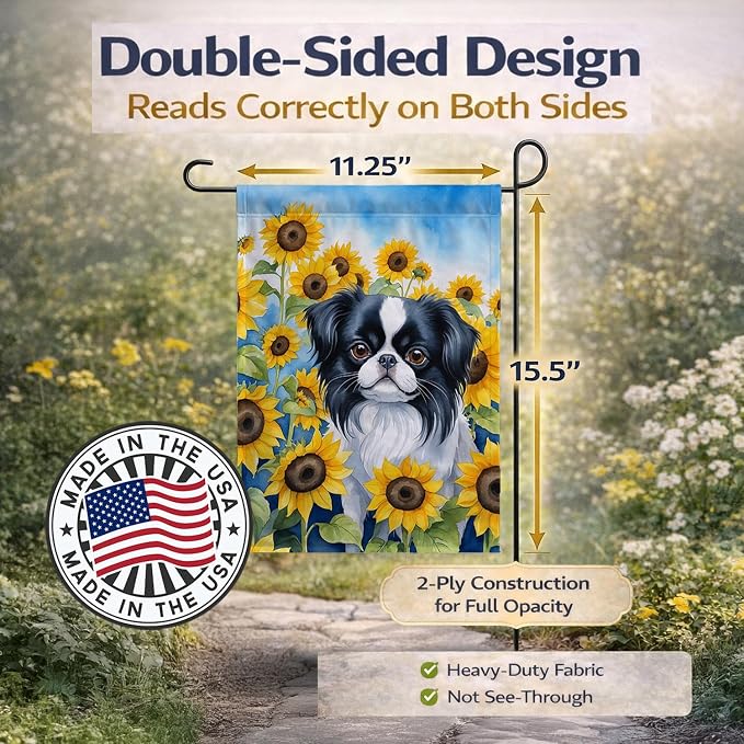 Caroline's Treasures DAC6103GF Japanese Chin in Sunflowers Garden Flag Mailbox Flag Decorative Yard Flag Banner Outside Patio Artwork Yard Flower Beds, Garden Size, Multicolor