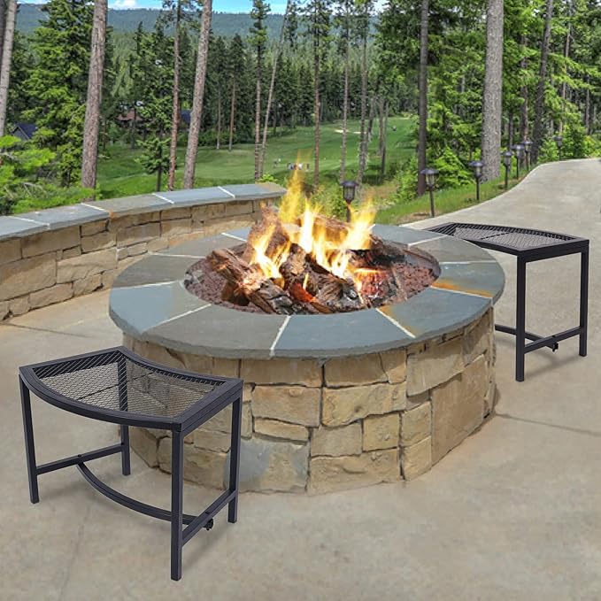 Metal Fire Pit Curved Bench, 44" Backless Powder-Coated Mesh Outdoor Bench, Weatherproof Garden Chair Seating for Firepit Deck Patio Porch Yard, Black, Set of 2