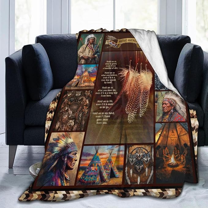 Native Indian Throw Blanket Native American Gifts for Boys Girls Women Men Plush Cozy Flannel Fleece Fuzzy Party Blankets 50"X40"