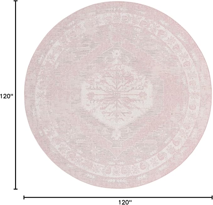 Unique Loom Outdoor Traditional Collection Area Rug - Valeria (10' Round, Pink/ Ivory)