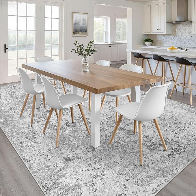 LOONGRUG 6x9 Area Rug Washable Neutral Modern Living Room Rug Light Gray | Abstract Soft Stain Resistant Indoor Non-Slip Carpet for Bedroom Nursery Kids Office Playroom Dining Room