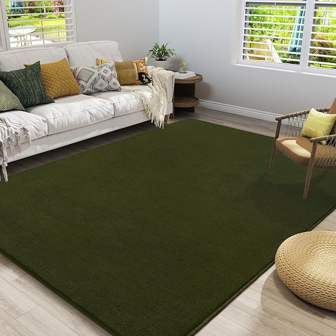 Amearea Olive Green Area Rugs for Bedroom Living Room, 5x8 Memory Foam Rug | Thickened Fluffy Indoor Washable Rugs Non Slip Minimalist Large Carpet for Boys Girls Dorm Nursery Room Decor