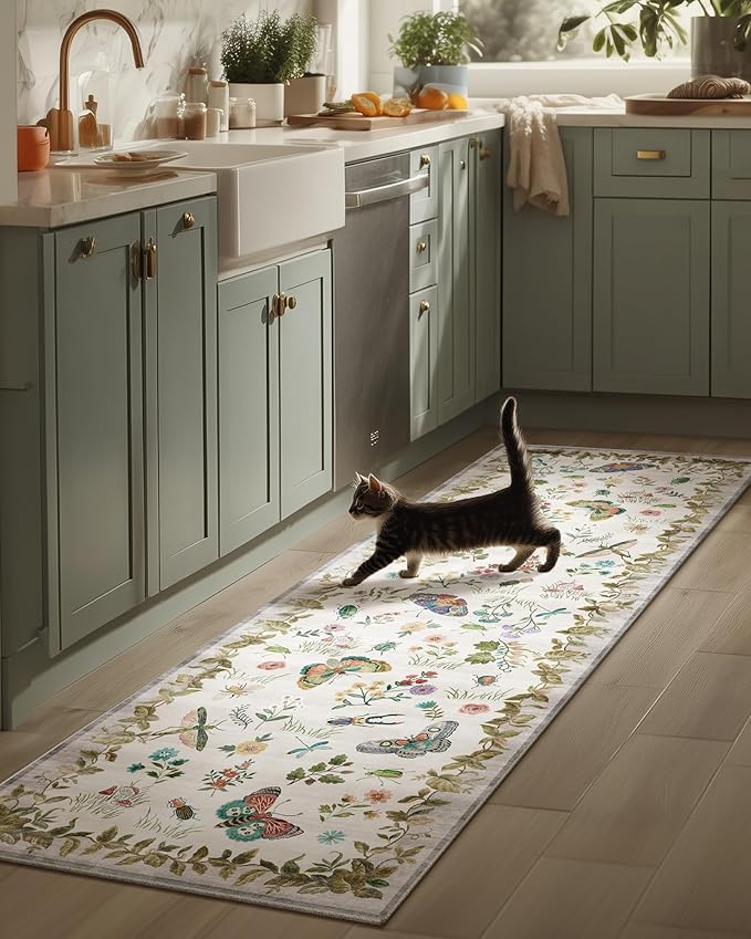 Machine Washable Kitchen Runner Rugs: 2'x6' Entryway Rug Runner Stain Resistant Non Slip Low Pile Soft Carpet Runners for Hallways Indoor Entryway Kitchen Laundry Room Bedroom Farmhouse