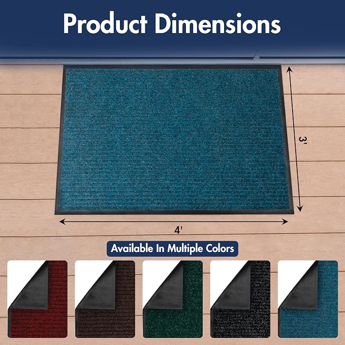 Notrax 109 Industrial Door Mat, 3' x 4' Entrance Mat, Heavy Duty Commercial Rugs for Entryway, Welcome Lobbies, Garage, and Mudroom, Made in the USA, Slate Blue, Brush Step 109S0034BU