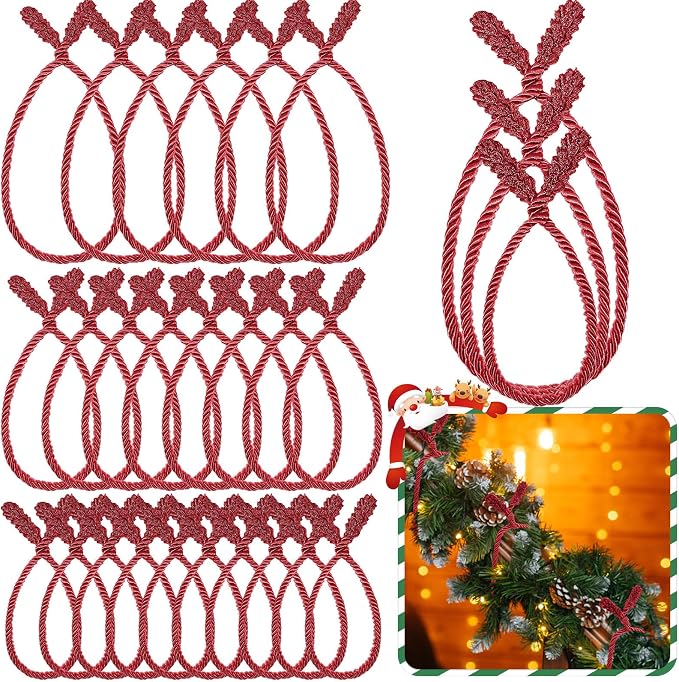 Zhengmy 24 Pcs Christmas Garland Ties Extra Long 30'' 25'' 20'' Red Decorative Twist Tie for Banister Reusable Flexible Twist Tie for Garland Stairway Railing Home Xmas Holiday Decor