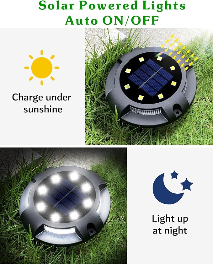 Biling Solar Outdoor Lights Walkway Lights 12 Packs, Bright Solar Ground Lights Uplight Sidelight Waterproof for Yard Walkway Garden Poolside (White)