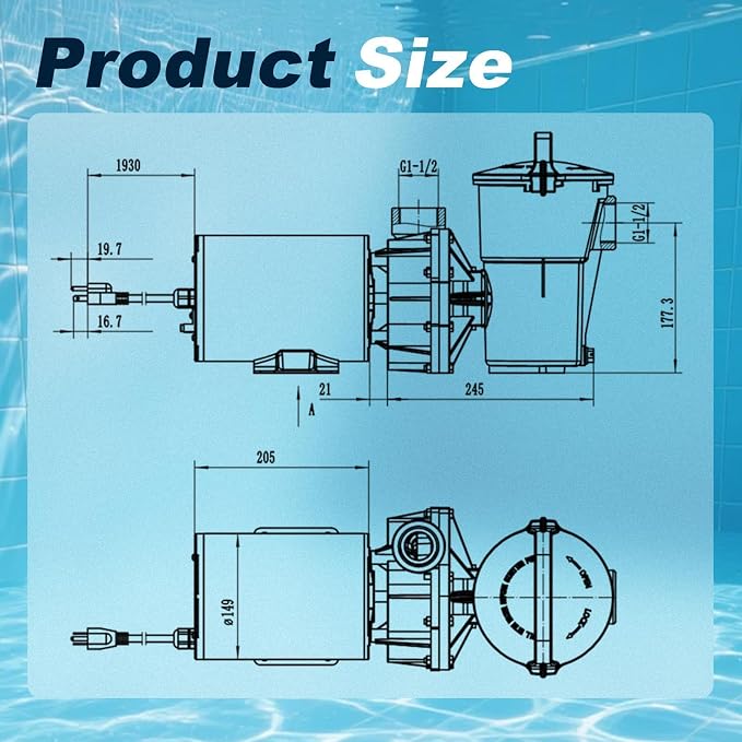 W3SP1580X15 1.5 HP Pool Pump, Single speed motor, 115V 11.2A 3450RPM 60Hz, Direct Replacement for Hayward PowerFlo LX Series