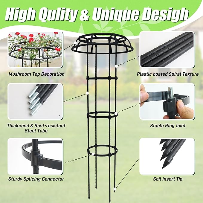 Quibbay Garden Trellis for Climbing Plants Outdoor, 41.3 Inch Mushroom Top Trellis for Climbing Plants, Plant Trellis Support for Potted Plants Climbing Vine Rose Clematis Vegetable Trellis, 2 Pack