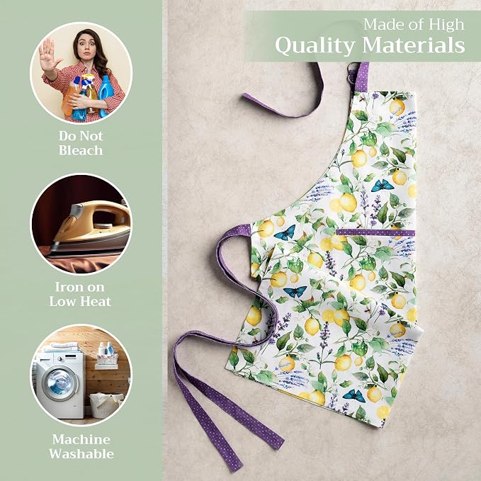 Maison d' Hermine Aprons for women with Pocket 100% Cotton (27.50"x31.50") | Adjustable Neck Strap & long ties Apron Men Chef Wedding Cooking Gardening Server Maid