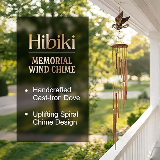 Memorial Wind Chimes for Loss of Loved One - Sympathy Bereavement Gift - Cast Iron Dove Spiral Design - 43" Outdoor Wind Chime - Condolence Gift for Loss of Mother Father Husband