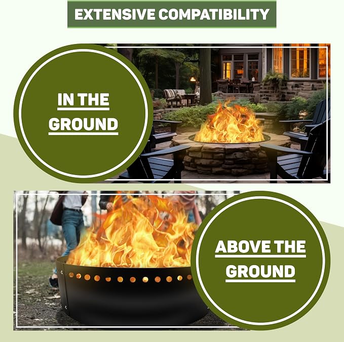 FEBTECH - 45" D x 12" H Smokeless Fire Ring Liner - Steel Fire Ring | Premium Heat Resistant Portable Fire Ring Insert for In-Ground or Above-Ground Outdoor Camping Bonfires