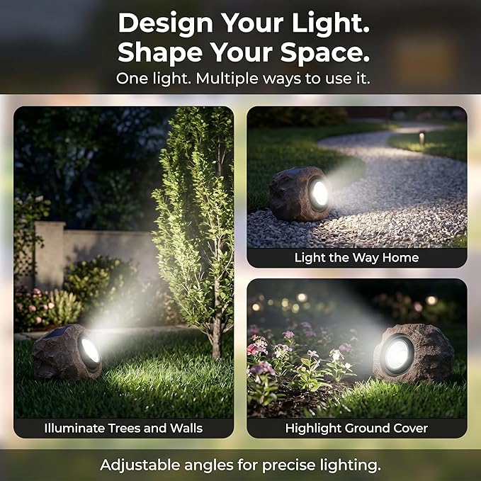 Candieslife Solar Rock Lights Outdoor Garden Waterproof - Super Bright LED Solar Spotlights, Solar Powered Landscape Path Decorative Garden Stone Lights for Pathway, Walkway, Yard, Patio (2 Pack)