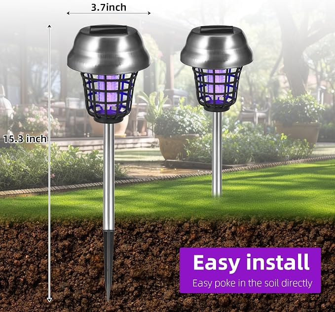 Solar Bug Zapper Outdoor Waterproof Solar Powered Mosquito Repellent Outdoor Patio,Cordless & Auto On/Off Trap Purple & White Light for Gnat Fly Insect Zapper for Garden Backyard for Outside,4 Pack