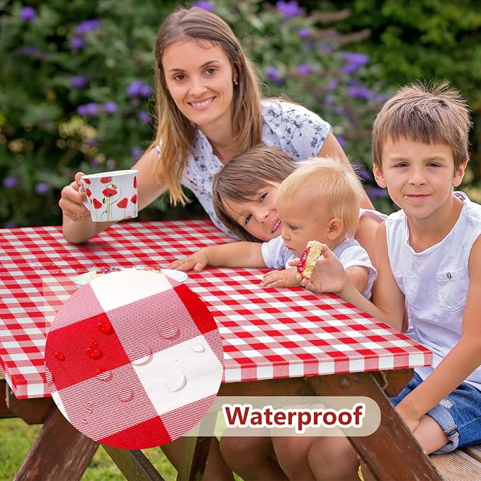 Picnic Table Cover with Bench Covers and Bag, Camping Table Camping Essentials Cover with Elastic Edges (Red)