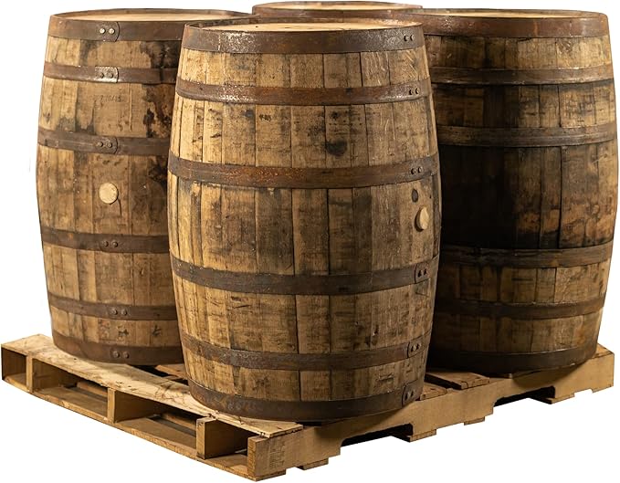 Midwest Barrel Company Authentic Bourbon/Whiskey Barrel (53 Gallon) Used Genuine American White Oak Wood Barrel for Decoration, Furniture & DIY Projects - 4 Barrels