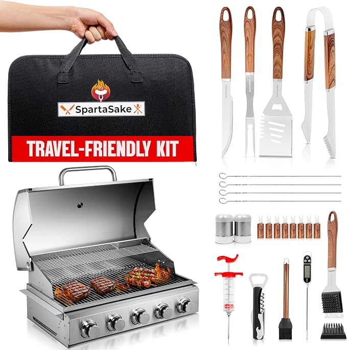 24PCS BBQ Grill Accessories Set, Premium Stainless Steel Grill Tools Kit with Portable Carry Bag, Heavy-Duty Barbecue Tool Set for Outdoor Grilling, Camping, Backyard BBQ, Smokers & Griddle.
