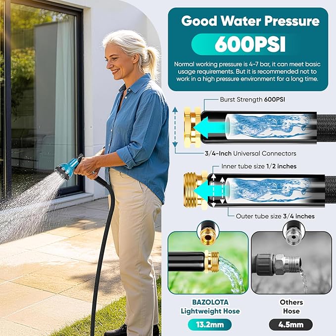 Garden Hose 75FT Non-Expanding, Lightweight Hose With 10-Function Nozzle, Leak-Proof, No-Knot, Easy to Carry, Wear-Resistant, Sturdy 3/4GHT Flexible Water Hose for Yard Garden Outdoor