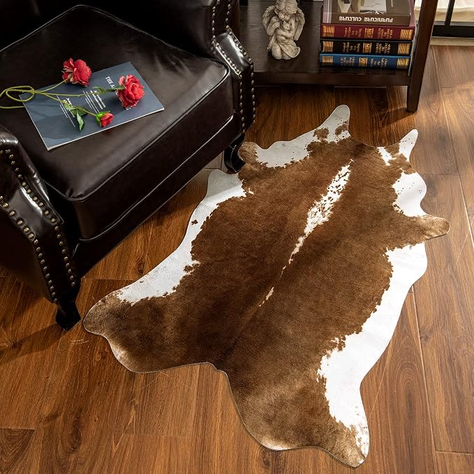 AROGAN 8x10 Faux Cowhide Rug, Brown Cow Print Large Animal Hide Area Rug | Premium Cow Hide Carpet, Western Rug for Bedroom Living Room Decor, Durable Faux Cow Skin Cowhide Area Rug