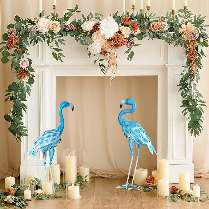 Metal Flamingo Statues, 2Pcs Blue Flamingo Yard Art Sculptures for Garden Home Patio Lawn Backyard Decorations